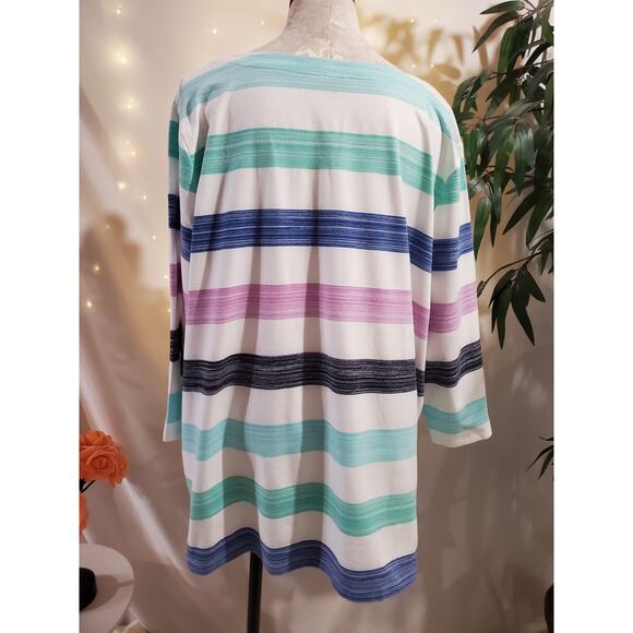 T by Talbots Striped Lace Up Rope Tassel 3/4 Sleeve Pullover Top Plus Size 3X - Picture 3 of 10